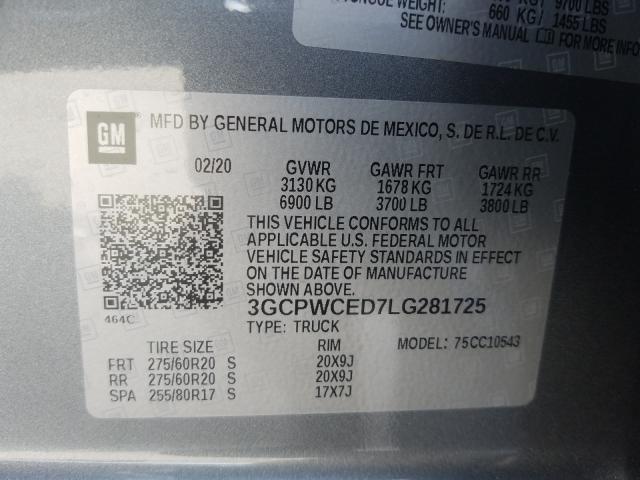 Photo 9 VIN: 3GCPWCED7LG281725 - CHEVROLET SILVERADO 