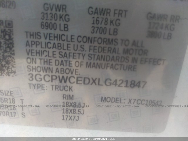 Photo 8 VIN: 3GCPWCEDXLG421847 - CHEVROLET SILVERADO 1500 