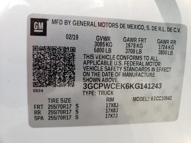 Photo 9 VIN: 3GCPWCEK6KG141243 - CHEVROLET SILVERADO 