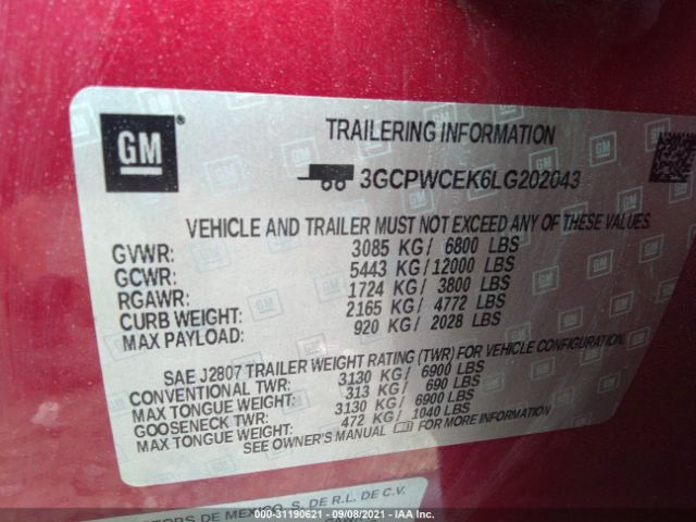 Photo 8 VIN: 3GCPWCEK6LG202043 - CHEVROLET SILVERADO 1500 