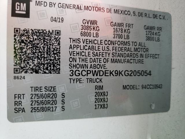 Photo 9 VIN: 3GCPWDEK9KG205054 - CHEVROLET SILVERADO 