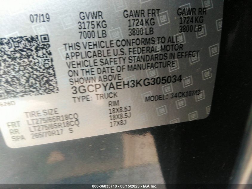 Photo 8 VIN: 3GCPYAEH3KG305034 - CHEVROLET SILVERADO 