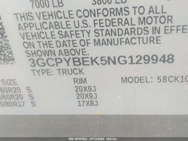 Photo 8 VIN: 3GCPYBEK5NG129948 - CHEVROLET SILVERADO LTD 