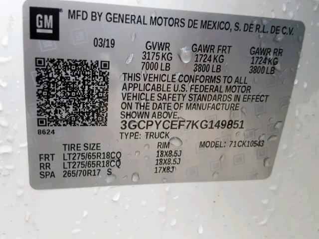 Photo 9 VIN: 3GCPYCEF7KG149851 - CHEVROLET SILVERADO 