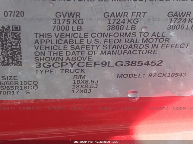 Photo 8 VIN: 3GCPYCEF9LG385452 - CHEVROLET SILVERADO 1500 