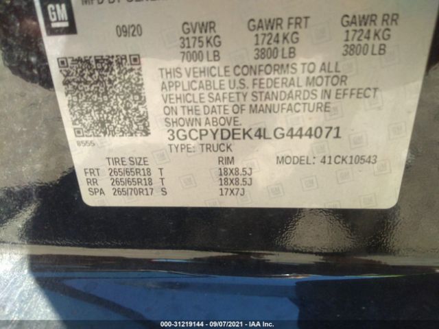 Photo 8 VIN: 3GCPYDEK4LG444071 - CHEVROLET SILVERADO 1500 