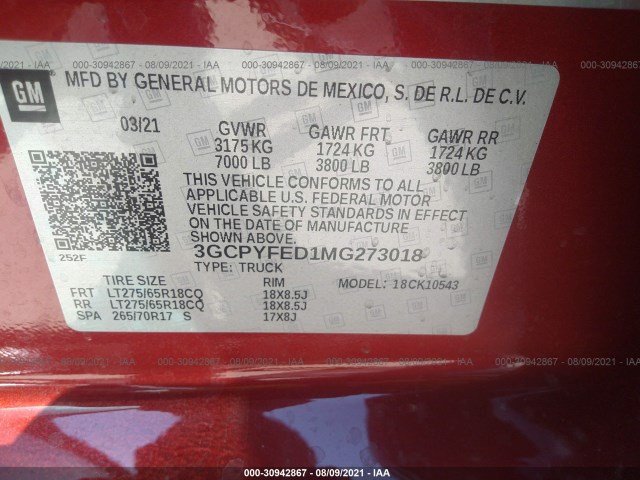 Photo 8 VIN: 3GCPYFED1MG273018 - CHEVROLET SILVERADO 1500 