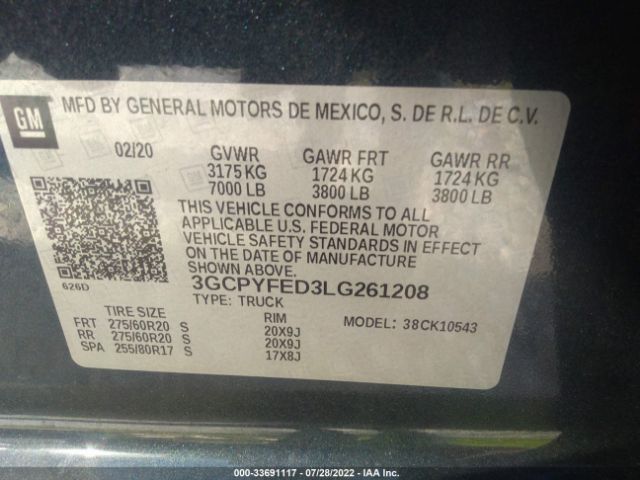 Photo 8 VIN: 3GCPYFED3LG261208 - CHEVROLET SILVERADO 1500 