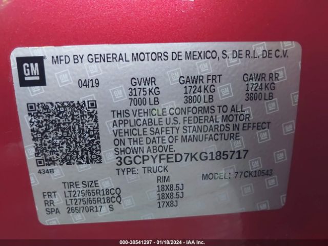 Photo 8 VIN: 3GCPYFED7KG185717 - CHEVROLET SILVERADO 1500 