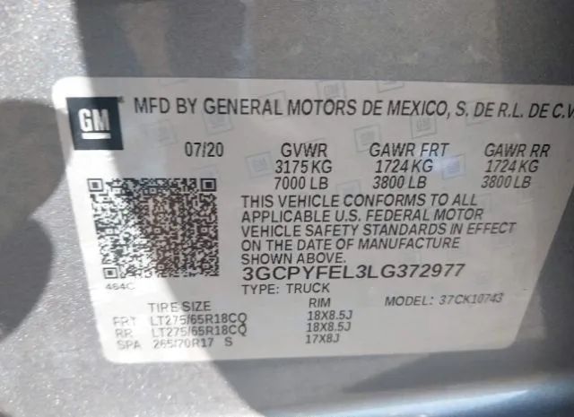 Photo 8 VIN: 3GCPYFEL3LG372977 - CHEVROLET SILVERADO 