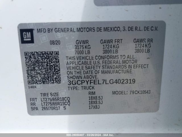 Photo 8 VIN: 3GCPYFEL7LG402319 - CHEVROLET SILVERADO 1500 