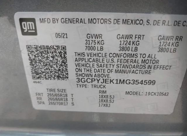 Photo 8 VIN: 3GCPYJEK1MG354599 - CHEVROLET SILVERADO 