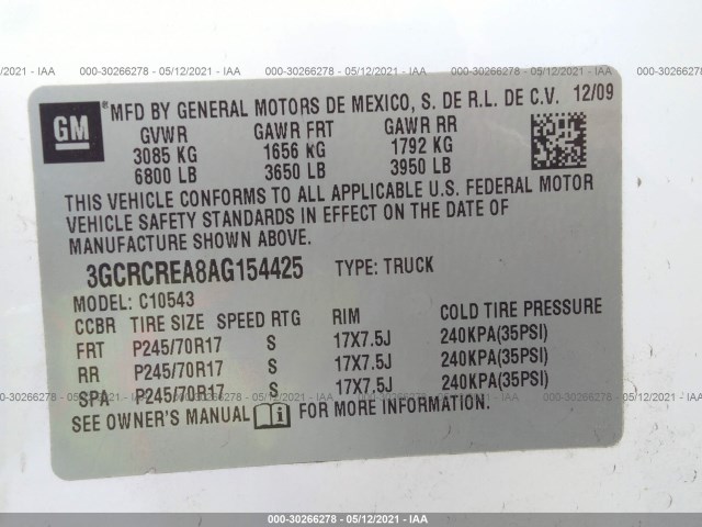 Photo 8 VIN: 3GCRCREA8AG154425 - CHEVROLET SILVERADO 1500 