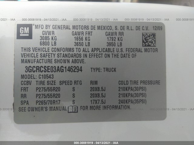 Photo 8 VIN: 3GCRCSE03AG146294 - CHEVROLET SILVERADO 1500 