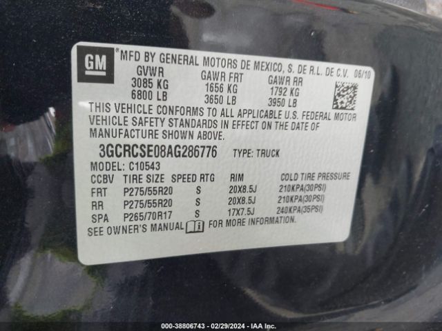 Photo 8 VIN: 3GCRCSE08AG286776 - CHEVROLET SILVERADO 1500 