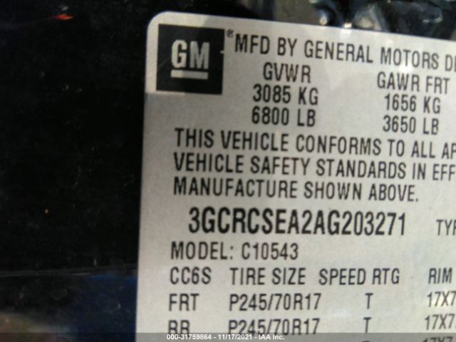 Photo 8 VIN: 3GCRCSEA2AG203271 - CHEVROLET SILVERADO 1500 