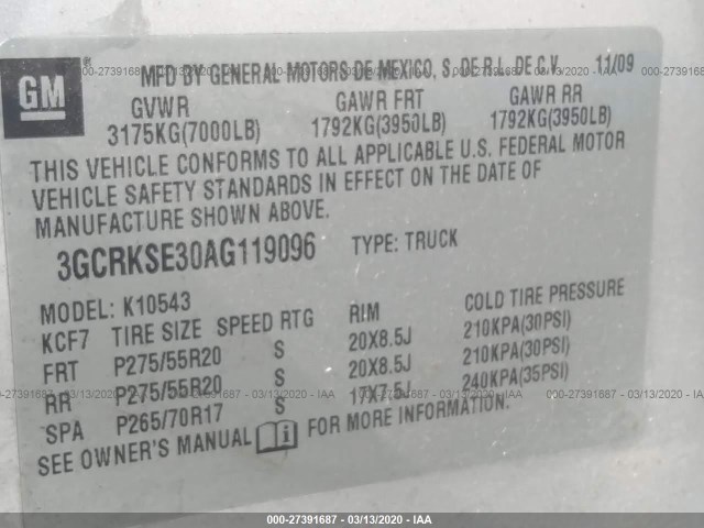 Photo 8 VIN: 3GCRKSE30AG119096 - CHEVROLET SILVERADO 1500 