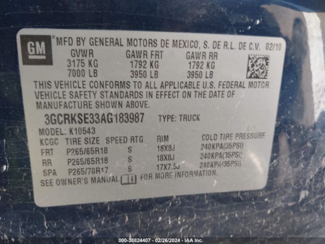 Photo 8 VIN: 3GCRKSE33AG183987 - CHEVROLET SILVERADO 1500 