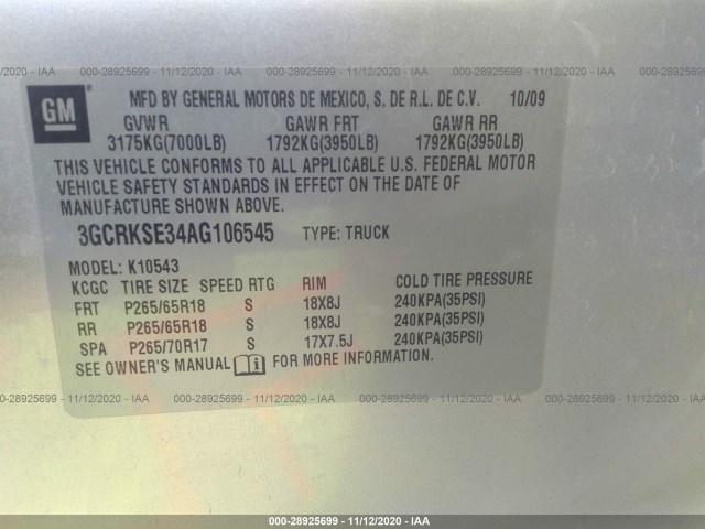 Photo 8 VIN: 3GCRKSE34AG106545 - CHEVROLET SILVERADO 1500 