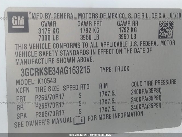 Photo 8 VIN: 3GCRKSE34AG163215 - CHEVROLET SILVERADO 1500 