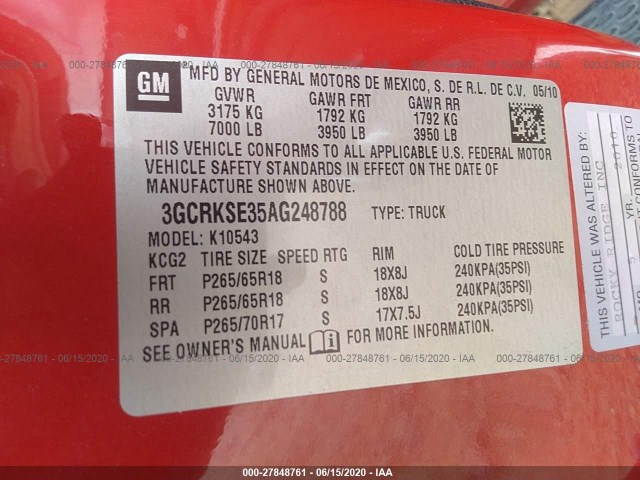 Photo 8 VIN: 3GCRKSE35AG248788 - CHEVROLET SILVERADO 1500 