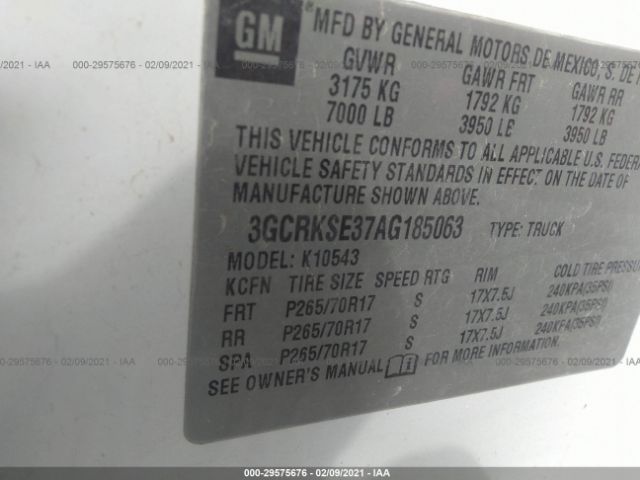 Photo 8 VIN: 3GCRKSE37AG185063 - CHEVROLET SILVERADO 1500 