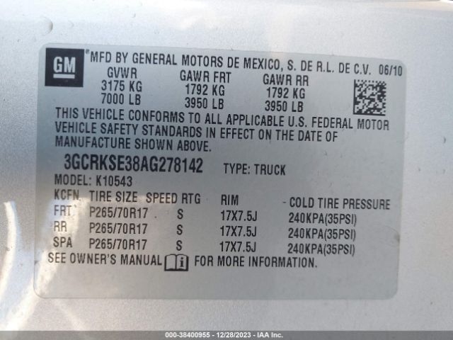 Photo 8 VIN: 3GCRKSE38AG278142 - CHEVROLET SILVERADO 1500 