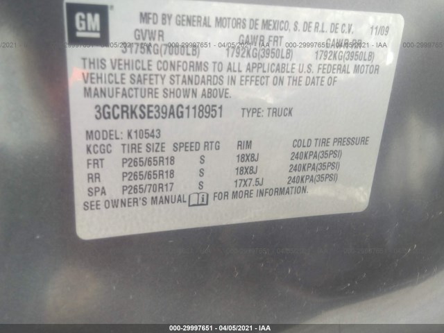 Photo 8 VIN: 3GCRKSE39AG118951 - CHEVROLET SILVERADO 1500 