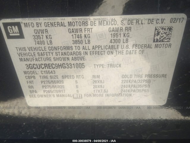 Photo 8 VIN: 3GCUCREC9HG331005 - CHEVROLET SILVERADO 1500 