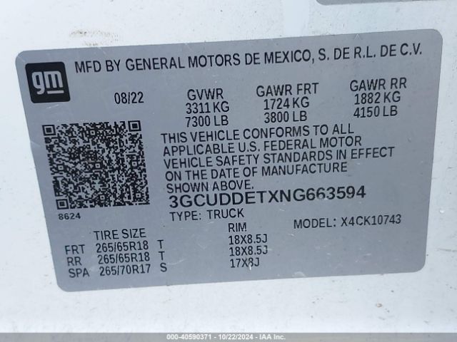 Photo 8 VIN: 3GCUDDETXNG663594 - CHEVROLET SILVERADO 