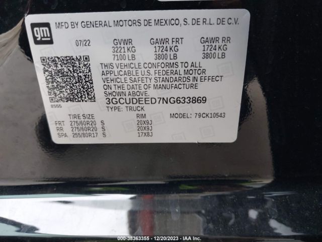 Photo 8 VIN: 3GCUDEED7NG633869 - CHEVROLET SILVERADO 1500 