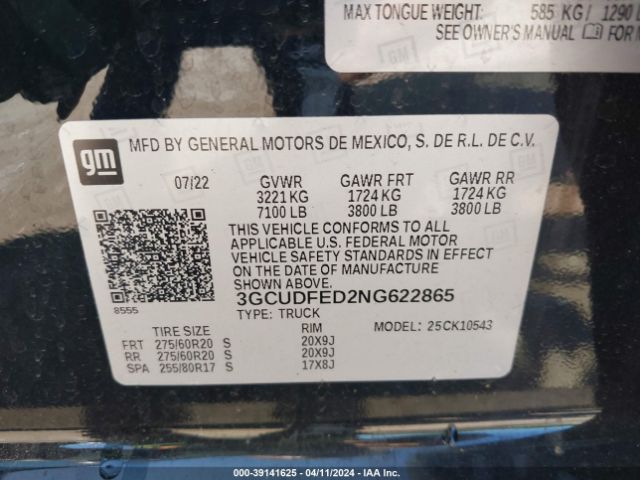 Photo 8 VIN: 3GCUDFED2NG622865 - CHEVROLET SILVERADO 1500 