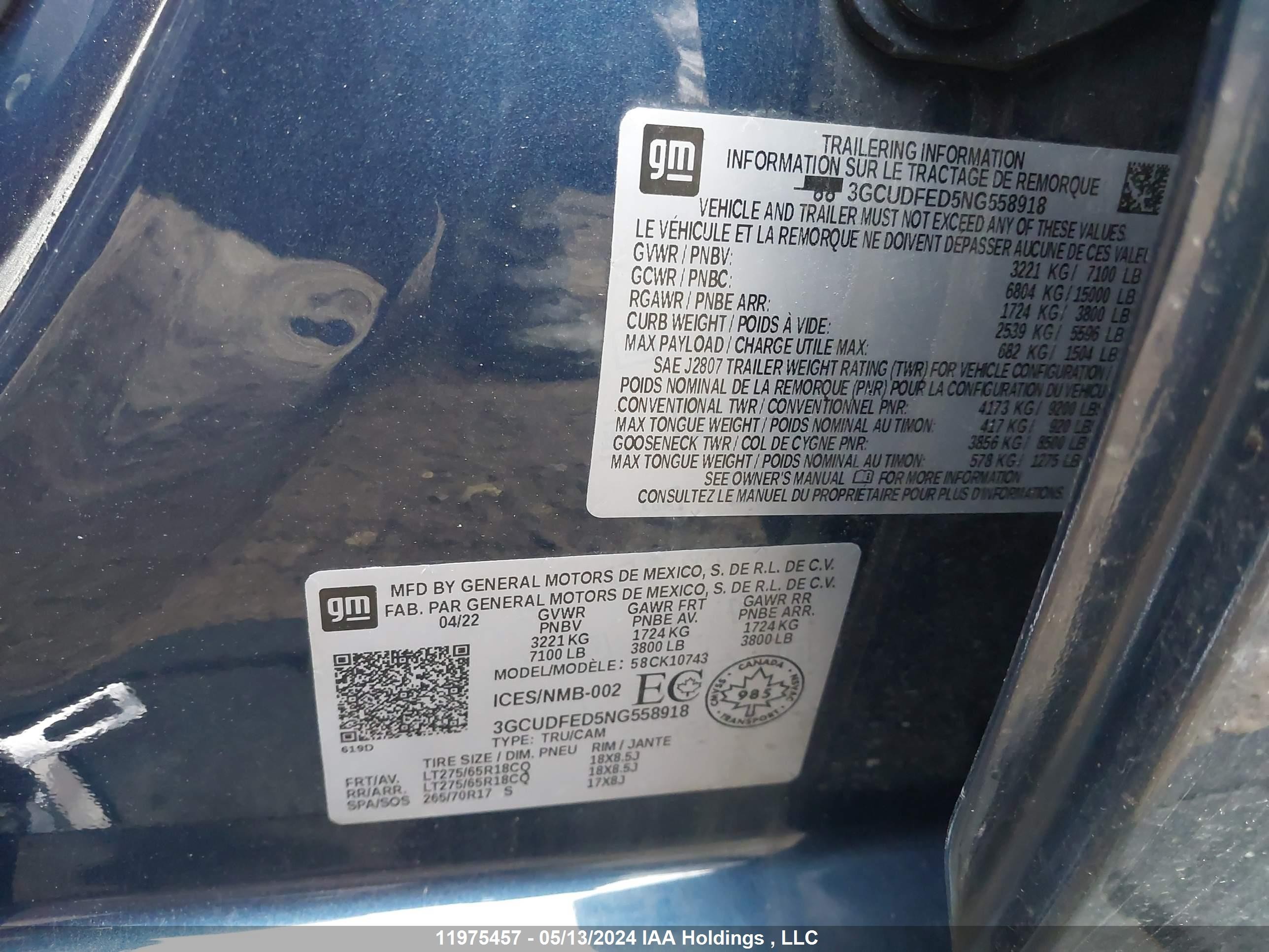 Photo 8 VIN: 3GCUDFED5NG558918 - CHEVROLET SILVERADO 