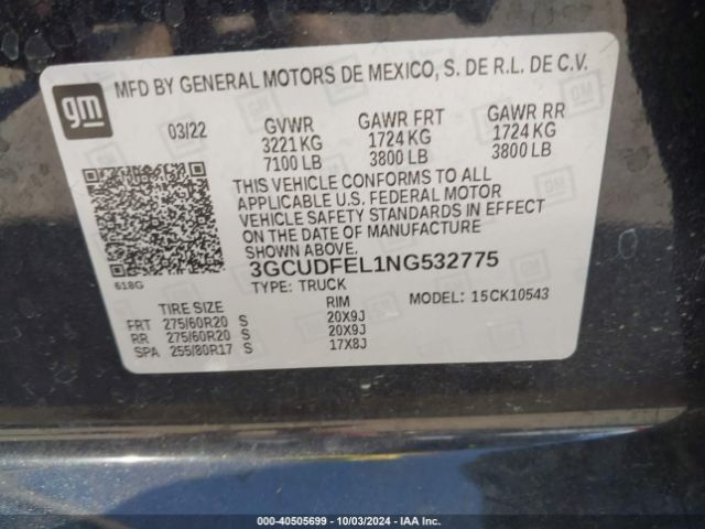 Photo 8 VIN: 3GCUDFEL1NG532775 - CHEVROLET SILVERADO 