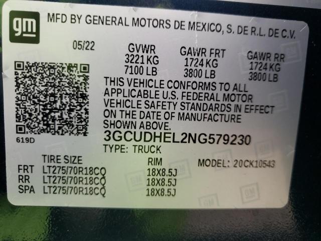 Photo 9 VIN: 3GCUDHEL2NG579230 - CHEVROLET SILVERADO 