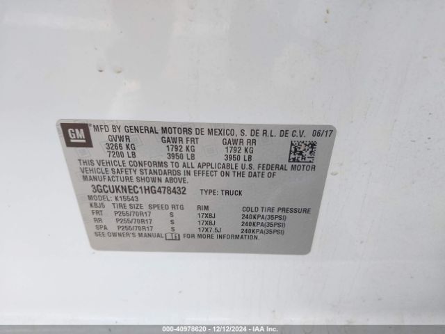 Photo 8 VIN: 3GCUKNEC1HG478432 - CHEVROLET SILVERADO 