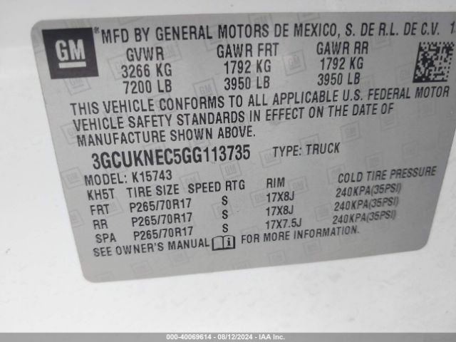 Photo 8 VIN: 3GCUKNEC5GG113735 - CHEVROLET SILVERADO 