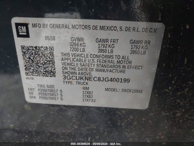 Photo 8 VIN: 3GCUKNEC8JG400199 - CHEVROLET SILVERADO 1500 