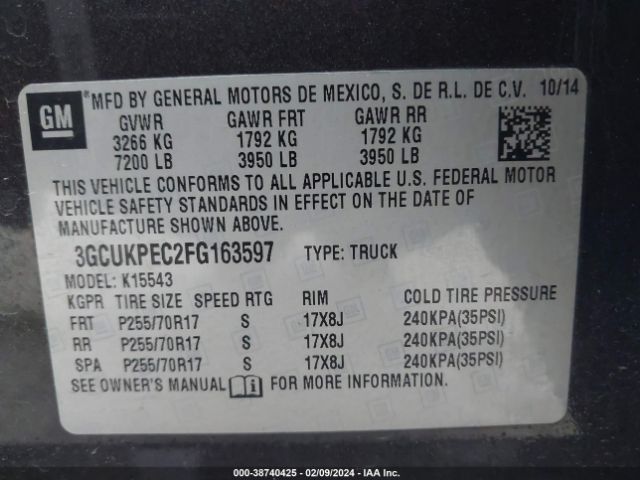 Photo 8 VIN: 3GCUKPEC2FG163597 - CHEVROLET SILVERADO 1500 