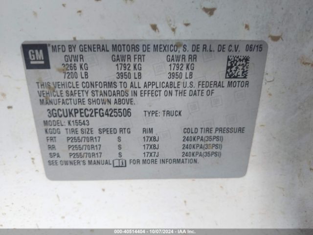 Photo 8 VIN: 3GCUKPEC2FG425506 - CHEVROLET SILVERADO 