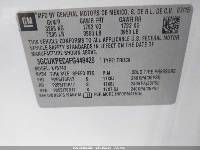 Photo 8 VIN: 3GCUKPEC4FG448429 - CHEVROLET SILVERADO 1500 