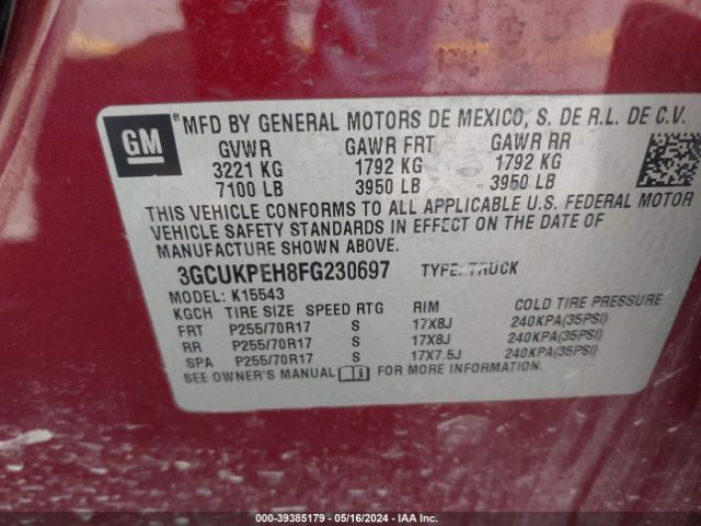 Photo 8 VIN: 3GCUKPEH8FG230697 - CHEVROLET SILVERADO 1500 