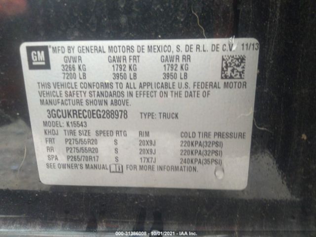 Photo 8 VIN: 3GCUKREC0EG288978 - CHEVROLET SILVERADO 1500 