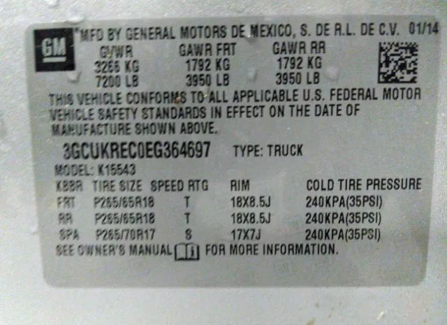 Photo 8 VIN: 3GCUKREC0EG364697 - CHEVROLET SILVERADO 1500 