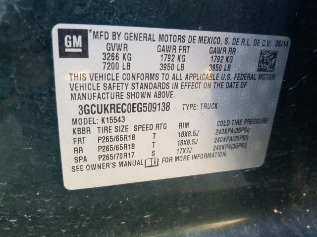 Photo 9 VIN: 3GCUKREC0EG509138 - CHEVROLET SILVERADO 