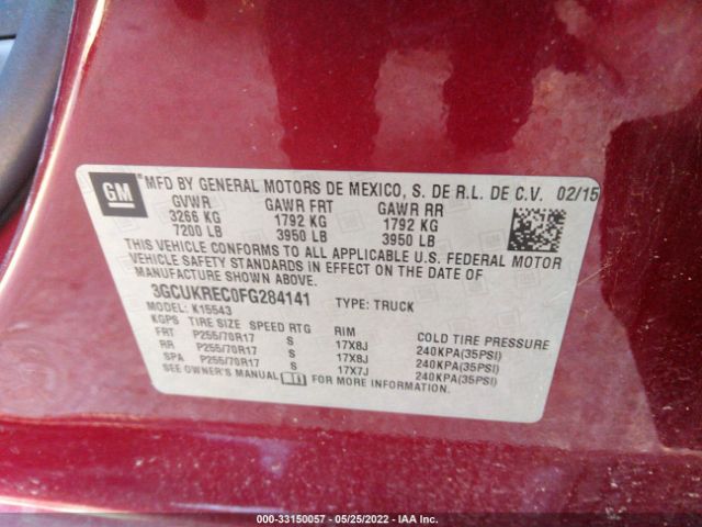 Photo 8 VIN: 3GCUKREC0FG284141 - CHEVROLET SILVERADO 1500 