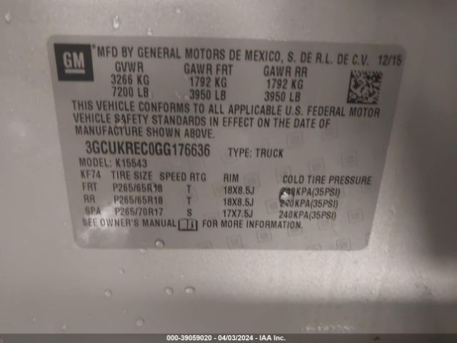 Photo 8 VIN: 3GCUKREC0GG176636 - CHEVROLET SILVERADO 1500 