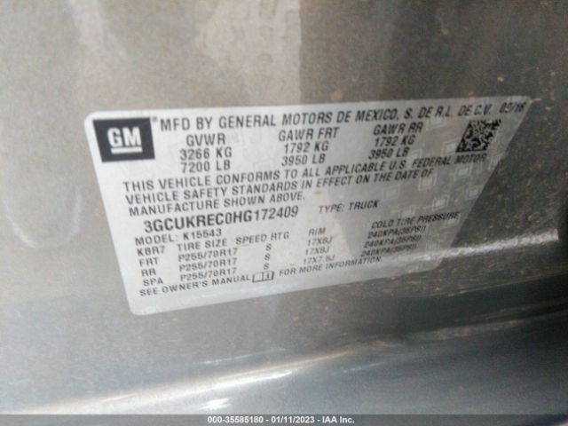 Photo 8 VIN: 3GCUKREC0HG172409 - CHEVROLET SILVERADO 1500 