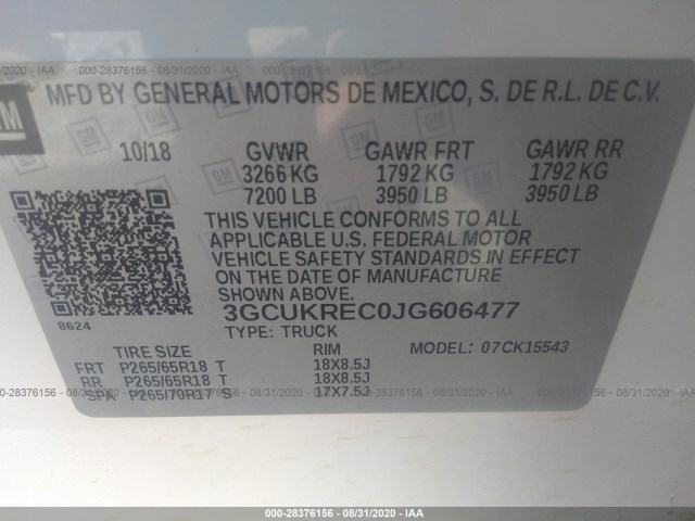 Photo 8 VIN: 3GCUKREC0JG606477 - CHEVROLET SILVERADO 1500 