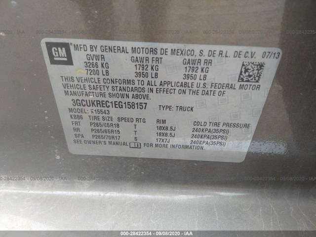 Photo 8 VIN: 3GCUKREC1EG158157 - CHEVROLET SILVERADO 1500 